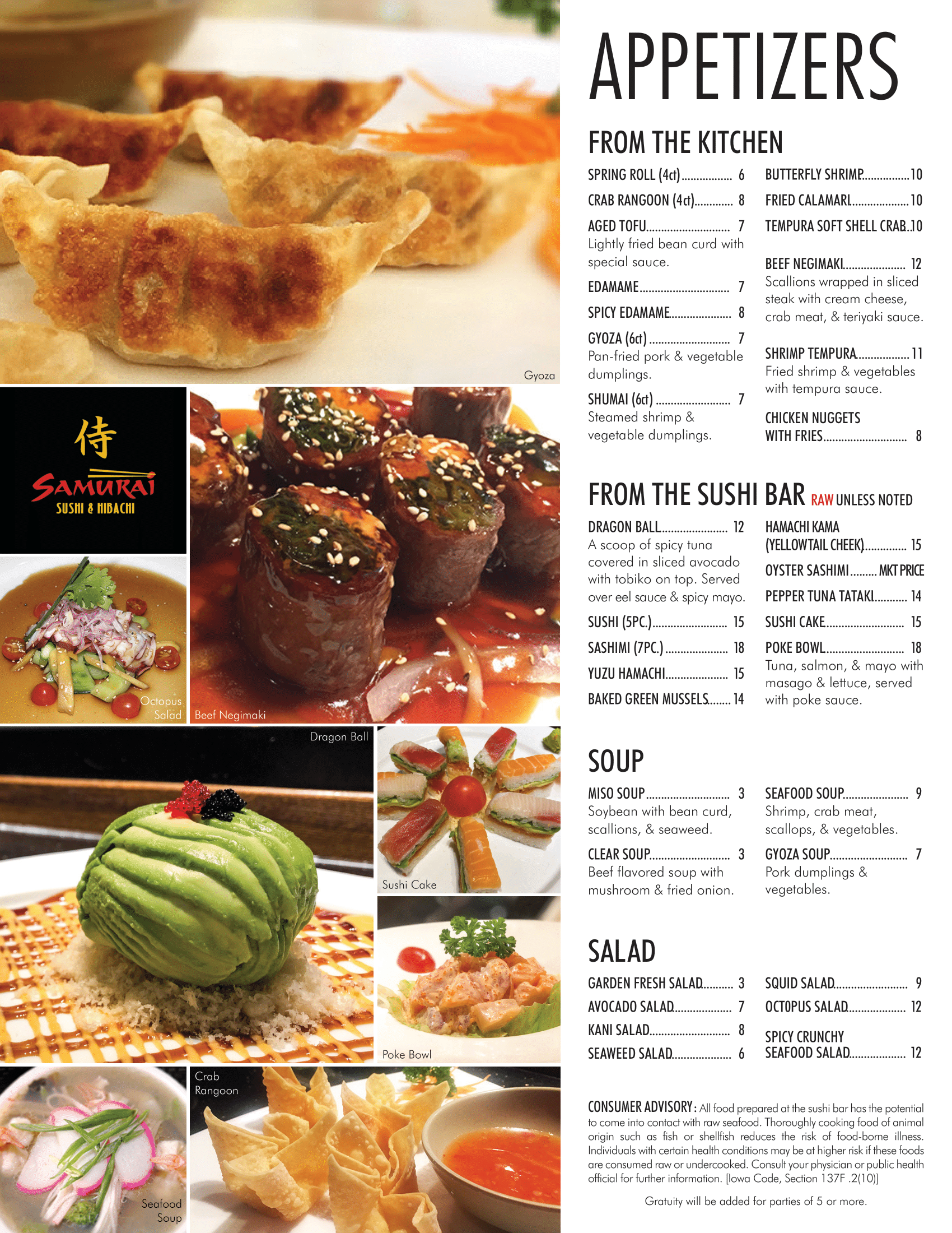 Samurai Sushi and Hibachi menu — page 2